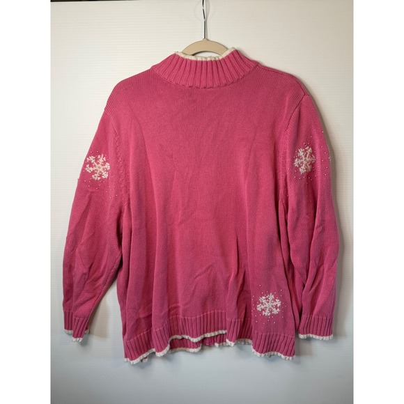 VTG Quacker Factory Zip Cardigan Pink Snowflake Grandmacore Bead Cotton 2X Women - Picture 7 of 12